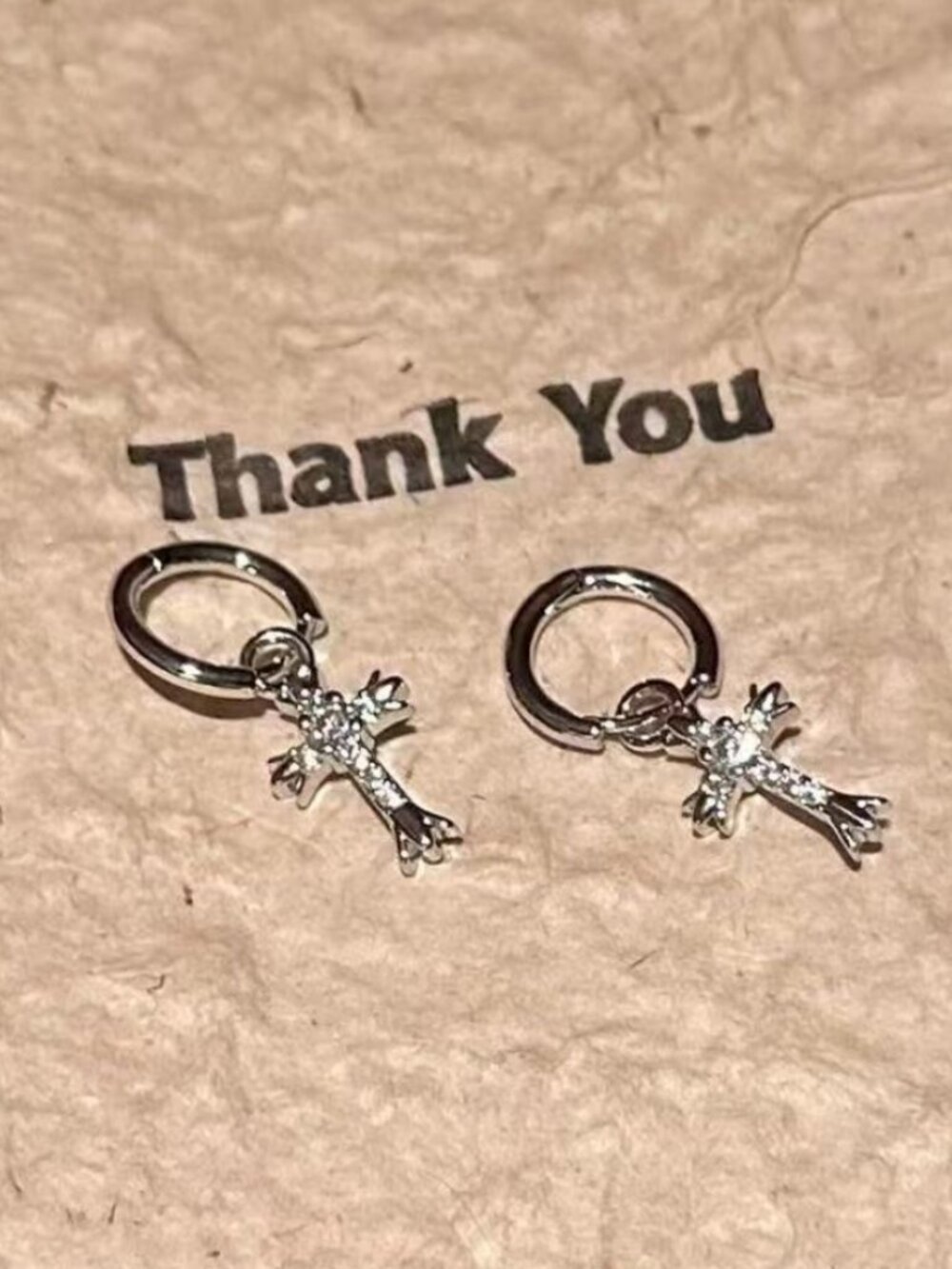 MOS COLLECTION Silver CZ Cross Huggie Hoop Earrings Gothic Cross Dangle Earrings